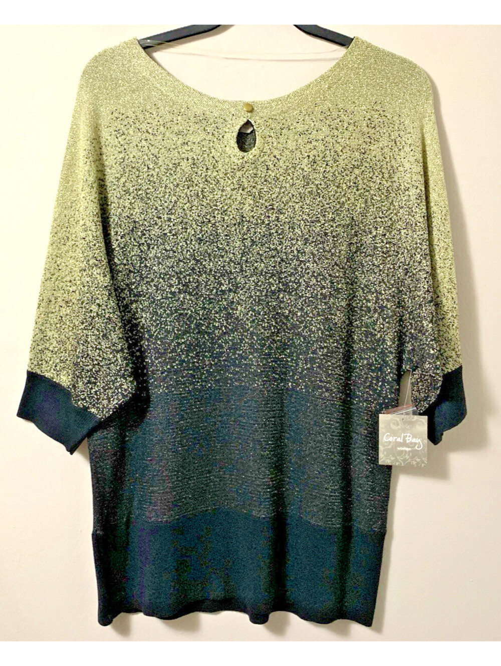 Carol Bay Plus Size Ombre Sweater NWT Gold Glitter 1X 2-Tone Wide Sleeve